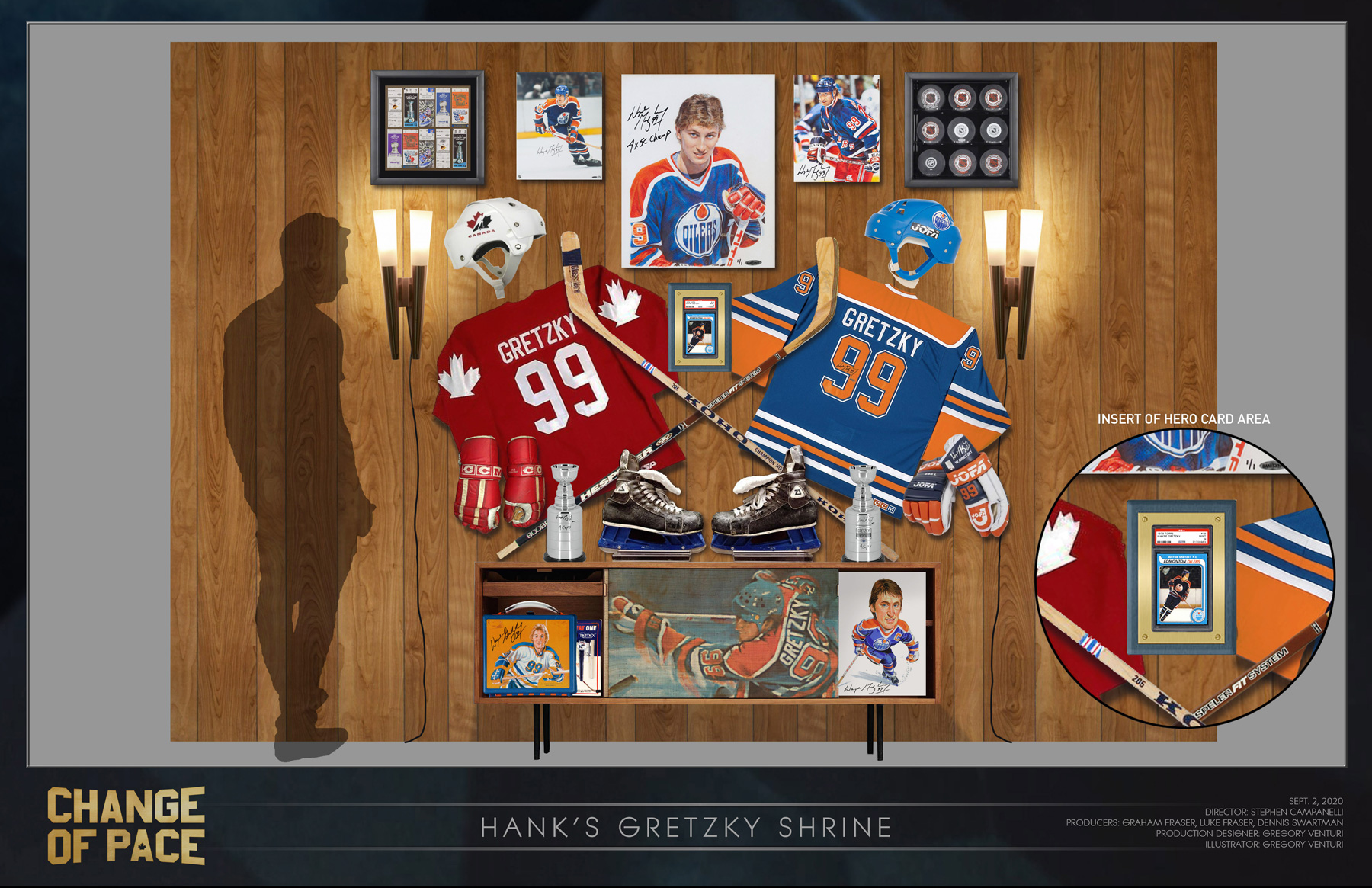 9 Drinkwater Hank & Mike's House Living Room 'Gretzky Shrine' Concept Art GV